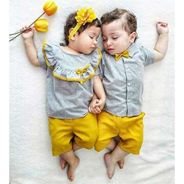 Toddler Baby Girls Boys Twins Clothes Brother Sister Matching Outfits Short Sleeve Tops+Shorts Outfit Set (Brother, 12-18 Months)