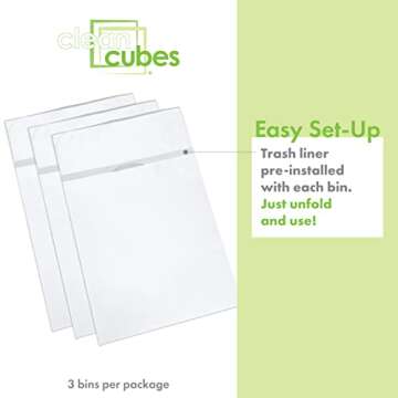 Clean Cubes 30 Gallon Disposable Trash Cans (3-Pack). Reusable Garbage and Recycling Bins for Partie...