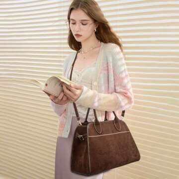 Travistar Suede Tote Bag for Women - Women's Faux Leather Suede Purse Vintage Top Handle Handbag Crossbody Bag Retro Satchel Bag Shoulder Bag Work Bag Leather Hobo Bag 2024 with Adjustable Strap Brown