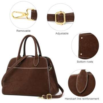 Travistar Suede Tote Bag for Women - Women's Faux Leather Suede Purse Vintage Top Handle Handbag Crossbody Bag Retro Satchel Bag Shoulder Bag Work Bag Leather Hobo Bag 2024 with Adjustable Strap Brown