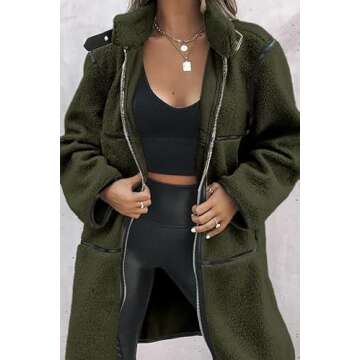 PRETTYGARDEN Women's Full Zip Fleece Jacket Long Sleeve Lapel Warm Winter Sherpa Coat With Pockets (Army Green,Small)