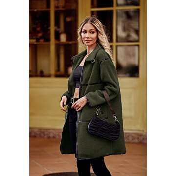 PRETTYGARDEN Women's Full Zip Fleece Jacket Long Sleeve Lapel Warm Winter Sherpa Coat With Pockets (Army Green,Small)