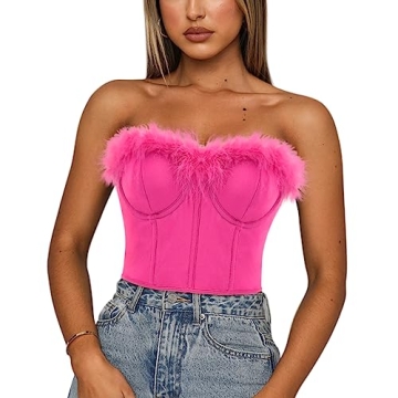 TYNORA Women's Feather Corset Top: Strapless & Glamorous