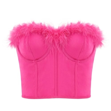 TYNORA Women's Feather Corset Top Strapless Glamorous