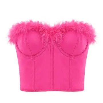 TYNORA Women's Feather Corset Top Strapless Glamorous
