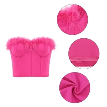 TYNORA Women's Feather Corset Top Strapless Glamorous