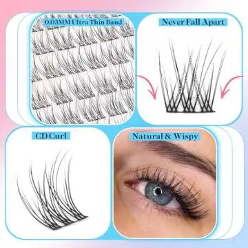 Natural Lash Clusters Wispy Eyelash Clusters 192PCS Individual Lashes CC Curl Natural Cluster Lashes 9-11mm Eyelash Extension Individual Lashes DIY Lash Extension at Home