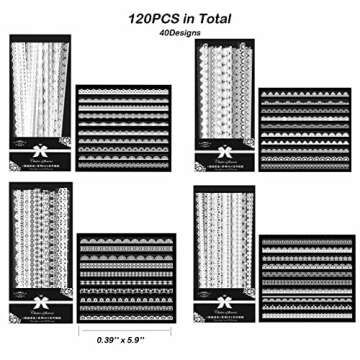 Lace Stickers Set - Maxleaf 120PCS Vintage PET White Lace Stickers for Decoration Planners Scrapbook Laptops Journals Cups Vase Flower Pot Crafts Photo Frame