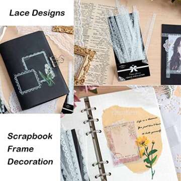 Lace Stickers Set - Maxleaf 120PCS Vintage PET White Lace Stickers for Decoration Planners Scrapbook Laptops Journals Cups Vase Flower Pot Crafts Photo Frame