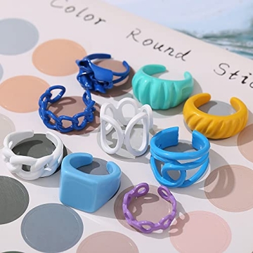Trendy Chunky Colorful Rings Set for Women - 9 Pcs