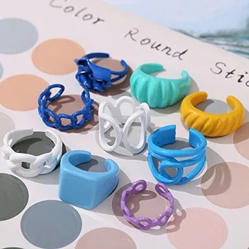 Trendy Chunky Colorful Rings Set for Women - 9 Pcs