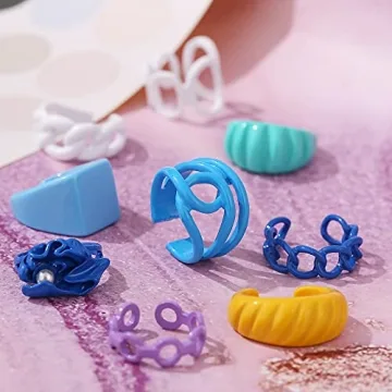 Trendy Chunky Colorful Rings Set for Women - 9 Pcs