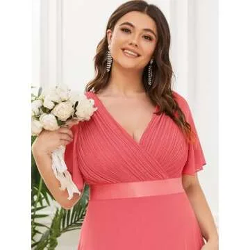 Ever-Pretty Plus Size Double V-Neck Chiffon Dress Coral