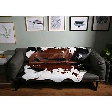 MustMat Brown Cow Print Rug 55.1" W x 62.9" L Faux Cowhide Rugs Cute Design for Home