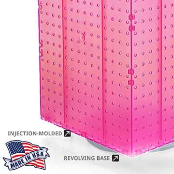 Azar Displays 701414-PNK Rotating Display Stand - 4-Sided Display Racks Peg Display Carousel (14” W x 14” D x 20” H) - Easy Assemble Revolving Display for Retail - Pegboard Organizer, Pink