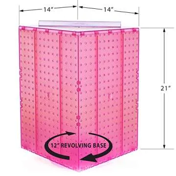 Azar Displays 701414-PNK Rotating Display Stand - 4-Sided Display Racks Peg Display Carousel (14” W x 14” D x 20” H) - Easy Assemble Revolving Display for Retail - Pegboard Organizer, Pink