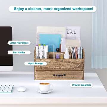 rgcgeem Brown Wooden Desk Organizers Set for Minimalist and Fashionable Home/Office Organization, Desktop Mail Organizer Countertop, Folder Organizer for Desk, Office Organization and Storage