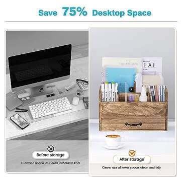 rgcgeem Brown Wooden Desk Organizers Set for Minimalist and Fashionable Home/Office Organization, Desktop Mail Organizer Countertop, Folder Organizer for Desk, Office Organization and Storage