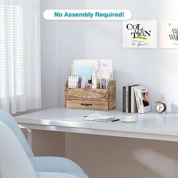 rgcgeem Brown Wooden Desk Organizers Set for Minimalist and Fashionable Home/Office Organization, Desktop Mail Organizer Countertop, Folder Organizer for Desk, Office Organization and Storage