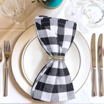 Urban Villa (12 Pack, 20 x 20 Inches) Dinner Napkins Black and White Gingham Buffalo Plaid Checkered Cloth Napkins 100% Cotton Napkins Hotel Quality, Reusable, Washable