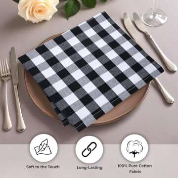 Urban Villa (12 Pack, 20 x 20 Inches) Dinner Napkins Black and White Gingham Buffalo Plaid Checkered Cloth Napkins 100% Cotton Napkins Hotel Quality, Reusable, Washable