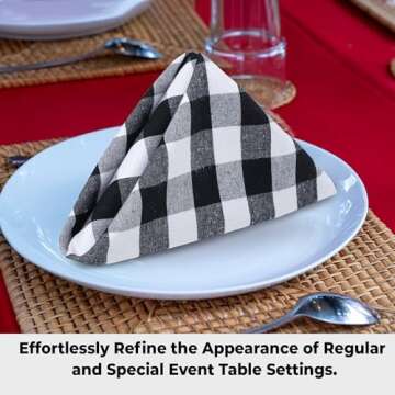 Urban Villa (12 Pack, 20 x 20 Inches) Dinner Napkins Black and White Gingham Buffalo Plaid Checkered Cloth Napkins 100% Cotton Napkins Hotel Quality, Reusable, Washable