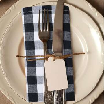 Urban Villa (12 Pack, 20 x 20 Inches) Dinner Napkins Black and White Gingham Buffalo Plaid Checkered Cloth Napkins 100% Cotton Napkins Hotel Quality, Reusable, Washable