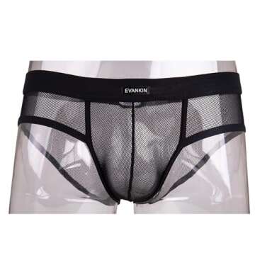 Evankin Men's Boxer Briefs Sexy Underwear Mesh Breathable Gay Low Rise Boxers(37Black,L)