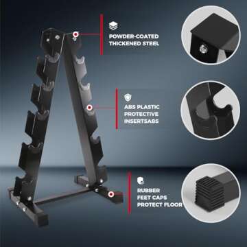 RitFit 250LB Rubber Hex Dumbbell Sets with Weights Rack, Multiple Color Choices Available, Great Gym Equipment for Home, Strength Training, Workouts (250LB, Black)