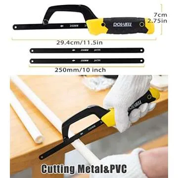 DOWELL Hacksaw Frame Set with 8 Extra Blades and Metal Design
