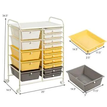 RELAX4LIFE Storage Drawer Carts W/15-Drawer,Rolling Wheels Semi-Transparent Multipurpose Mobile Rolling Utility Cart for School, Office, Home, Beauty Salon Storage Organizer Cart (Yellow)