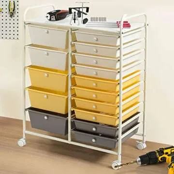 RELAX4LIFE Storage Drawer Carts W/15-Drawer,Rolling Wheels Semi-Transparent Multipurpose Mobile Rolling Utility Cart for School, Office, Home, Beauty Salon Storage Organizer Cart (Yellow)