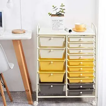 RELAX4LIFE Storage Drawer Carts W/15-Drawer,Rolling Wheels Semi-Transparent Multipurpose Mobile Rolling Utility Cart for School, Office, Home, Beauty Salon Storage Organizer Cart (Yellow)