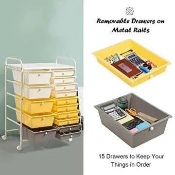 RELAX4LIFE Storage Drawer Carts W/15-Drawer,Rolling Wheels Semi-Transparent Multipurpose Mobile Rolling Utility Cart for School, Office, Home, Beauty Salon Storage Organizer Cart (Yellow)
