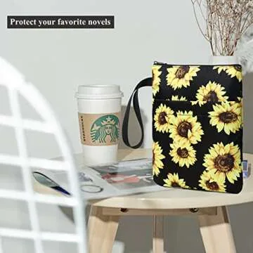 DSIUE Book Sleeve Book Covers Book Protector with Zipper Washable Fabric for Teen Adult Book Lover Teacher Student,11.4 X 9 Inch (Sunflower)