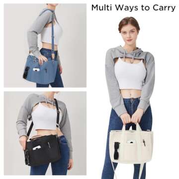 JIECH Canvas Tote Bag with Multi Pockets Crossbody Tote Bag for Women Shoulder Handbag Everything To...