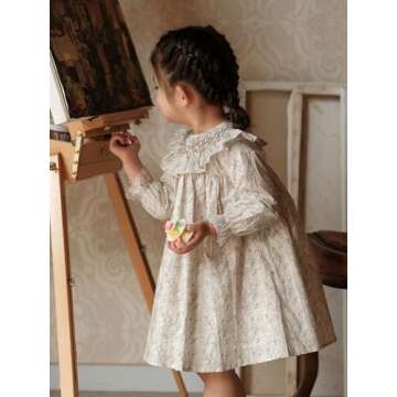 Adorable Baby Girls Long Sleeve Vintage Floral Smocked Dress for Special Events