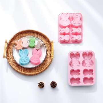 3D Easter Bunny Silicone Mold for Chocolate 2 Pack Large Easter Bunny Molds for Baking Jello Candy Molds Easter Soap Molds for Hot Chocolate Bombs Ice Cube Candle Cupcake Decorations (large bunny)