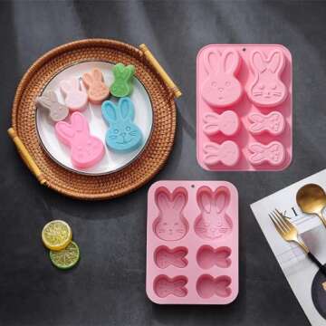 3D Easter Bunny Silicone Mold for Chocolate 2 Pack Large Easter Bunny Molds for Baking Jello Candy Molds Easter Soap Molds for Hot Chocolate Bombs Ice Cube Candle Cupcake Decorations (large bunny)