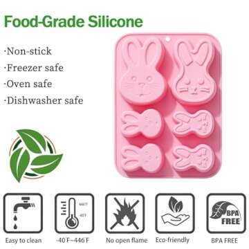 3D Easter Bunny Silicone Mold for Chocolate 2 Pack Large Easter Bunny Molds for Baking Jello Candy Molds Easter Soap Molds for Hot Chocolate Bombs Ice Cube Candle Cupcake Decorations (large bunny)