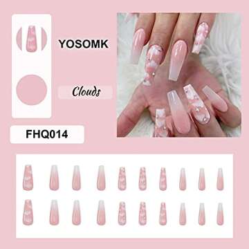 YOSOMK 24PCS Pink Glossy Coffin Press On Nails