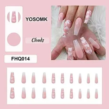 YOSOMK 24PCS Pink Glossy Coffin Press On Nails