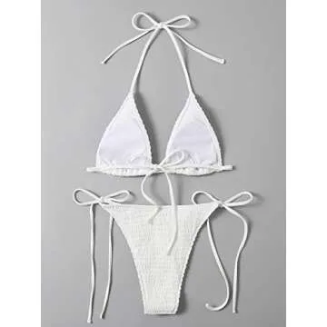 SweatyRocks Women's Halter Neck Tie Side Bikini Swimsuits 2 Piece Triangle Bathing Suit White M
