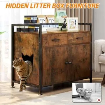 TC-HOMENY Cat Litter Box Enclosure Furniture Storage Cabinet for Living Room