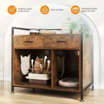 TC-HOMENY Cat Litter Box Enclosure Furniture Storage Cabinet for Living Room