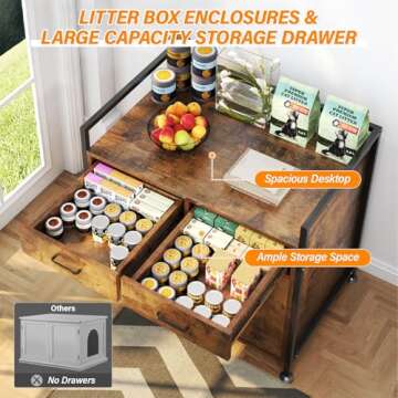 TC-HOMENY Cat Litter Box Enclosure Furniture Storage Cabinet for Living Room