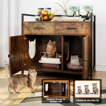 TC-HOMENY Cat Litter Box Enclosure Furniture Storage Cabinet for Living Room