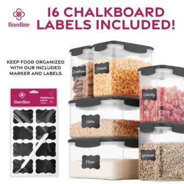 FineDine Airtight Food Storage Container Sets for Kitchen Pantry Organization and Storage - 12-Piece Set with Lids for Flour, Sugar, Cereal, and More (Grey)