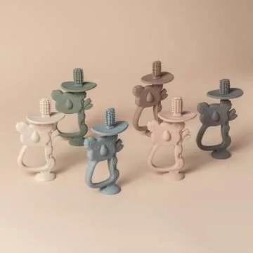 Moonkie Teething Toy, Safe & Easy to Hold BPA Free Silicone Teethers, 360° Baby Toothbrush with Suction Base, Teether Toys Best for Babies 6-12 Months (Koala Blush)