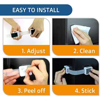 Child Safety Locks (4-Pack) - Baby Proof Cabinets, Drawers, Ovens & Toilets - Adjustable Strap Length, Double Lock Option - Easy Latch for Adults to Open